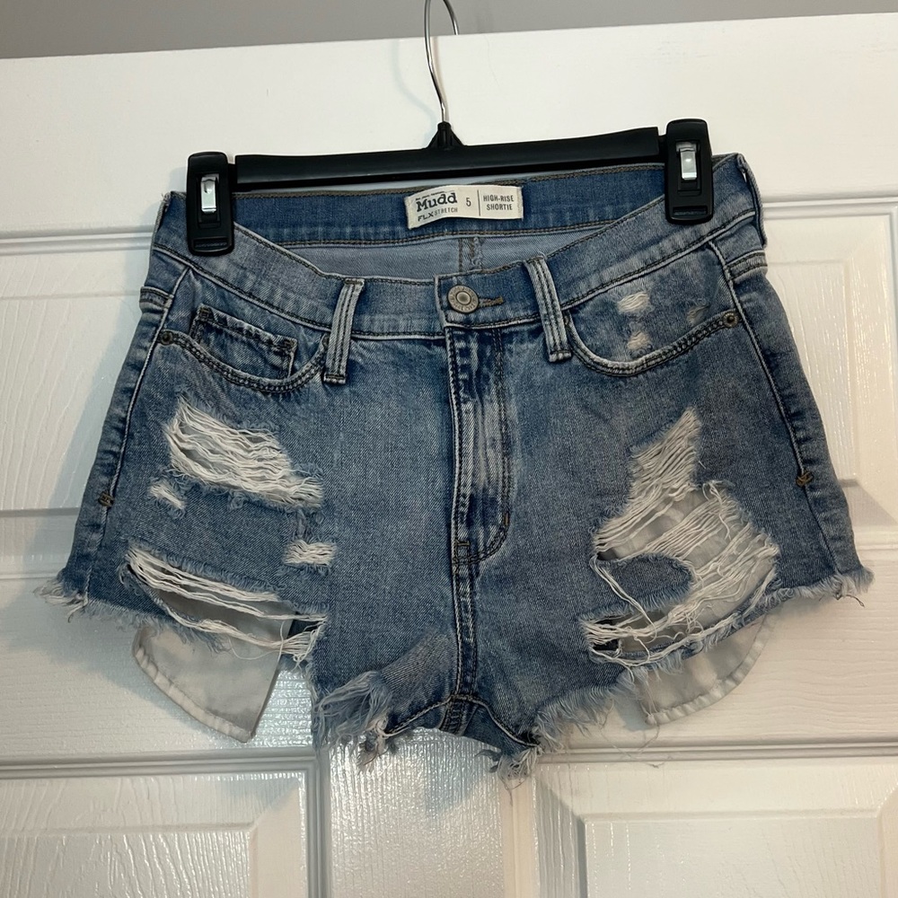 Denim High Rise Ripped Shorts